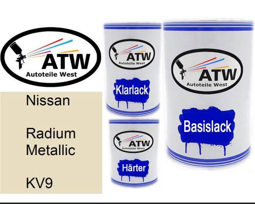 Nissan, Radium Metallic, KV9: 500ml Lackdose + 500ml Klarlack + 250ml Härter - Set, von ATW Autoteile West.
